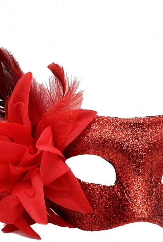 Kırmızı Renk Metalize Sim Görünümlü Parlak Tüylü Parti Maskesi 22x19 cm (4940)