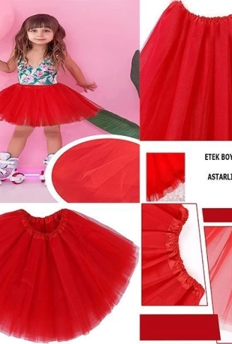 Kırmızı Renk Tütü Etek Bale Eteği Gösteri Eteği Çocuk Bebek Boy