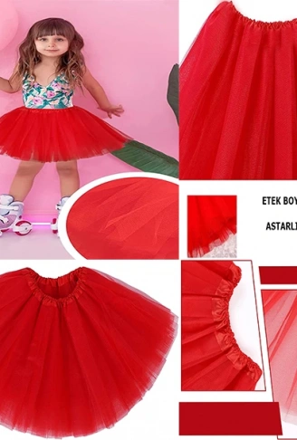 Kırmızı Renk Tütü Etek Bale Eteği Gösteri Eteği Çocuk Bebek Boy (4940)