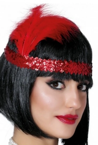 Kırmızı Renk Tüylü Çarliston Saç Bandı Kafa Bandı (4940)