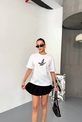 Kısa Kol Baskılı T-shirt - Beyaz