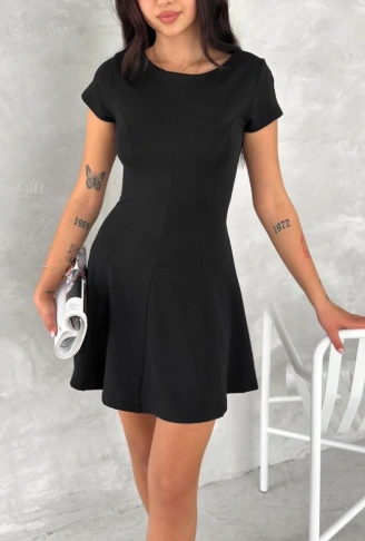 Kısa Kollu Mini Elbise - Siyah