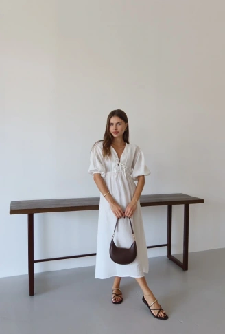 Kısa kollu müslin elbise beyaz pt