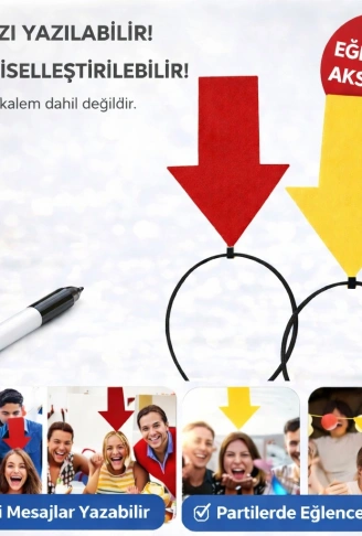 Kişiselleştirilebilir Ok İşaretli Mesaj Tacı (2’li Set Sarı-Kırmızı) (4940)