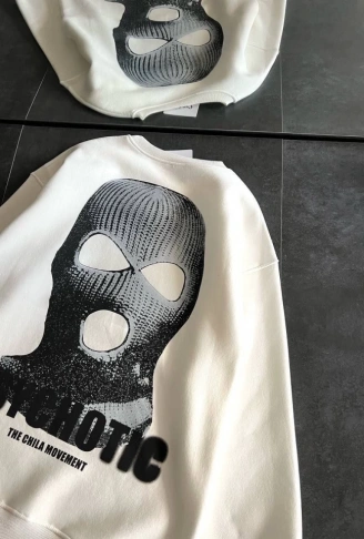 Kışlık Bisiklet Yaka Baskılı SweatShirt - Beyaz