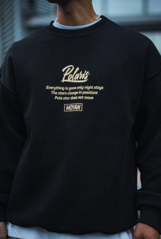 Kışlık Bisiklet Yaka Ön Ve Arka Baskılı SweatShirt - Siyah