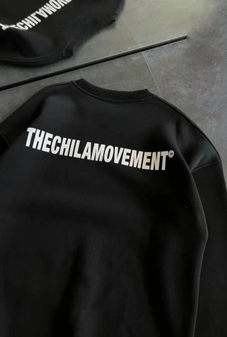 Kışlık Bisiklet Yaka Oversize Baskılı SweatShirt - Siyah