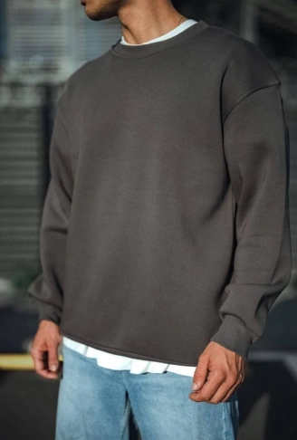 Kışlık Bisiklet Yaka Üç İplik Basic SweatShirt - Antrasit