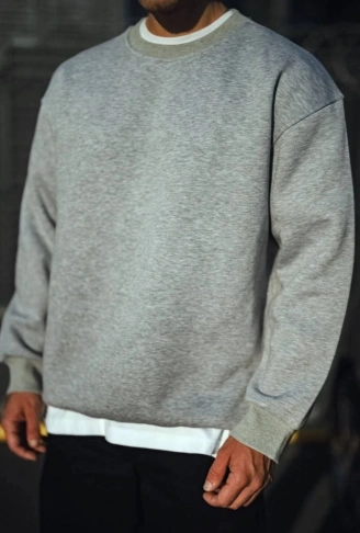 Kışlık Bisiklet Yaka Üç İplik Basic SweatShirt - Gri