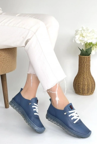 Kitta Mavi Deri Bağcıklı Spor Ayakkabı