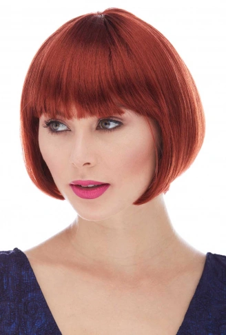 Kızıl Renk Düz Kesim Astarlı Küt Parti Peruğu (4940)