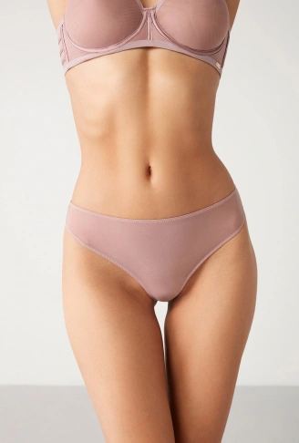 KOM Mell Transparan String Gül Kurusu Renk