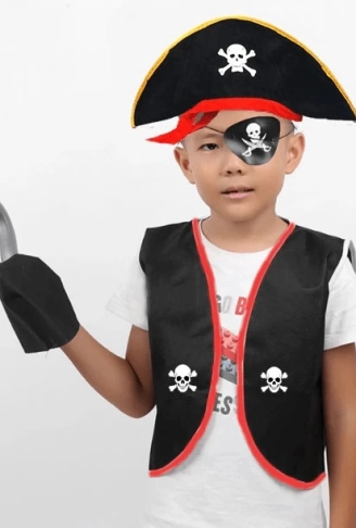 Korsan Yelek + Şapka + Kanca + Maske Çocuk Boy 4-6 Yaş - Lisinya