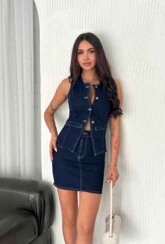 Kot Jeans Etekli Ikili Takım - Lacivert