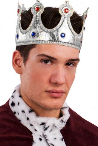 Kral Tacı Gümüş Renk Kumaş Malzeme Yetişkin Boy (4940)