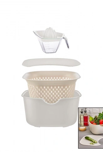 KREM 5PCS MUTFAK SETİ PLS.KARIŞTIRMA KAP=4LT - SÜZGEÇ=3.5LT - KESİM PANO - SIKACAK=0.25LT (4940)