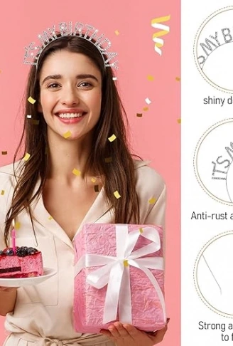 Kristal Taşlı Gümüş Renk İt&apos;s My Birthday Yazılı Doğum Günü Parti Tacı 14x16 cm (4940)