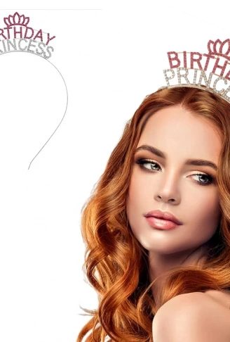 Kristal Taşlı Pembe Birthday Princess Yazılı Parti Tacı 19x11 cm (4940)