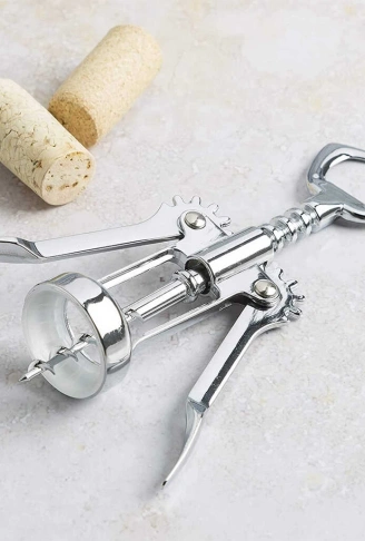 Krom Tirbuşon - 2 Fonksiyonlu Paslanmaz Metal (4940)