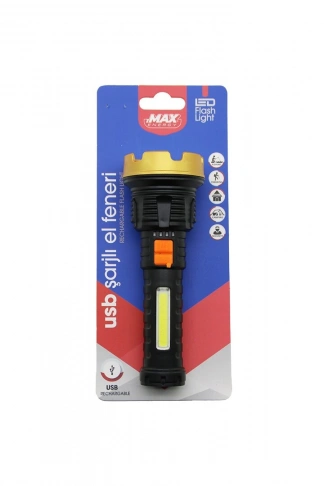 KÜÇÜK=15CM 2İN1= OSL LED - COB LED USB ŞARJLI EL FENERİ 3-KADEME IŞIK - FLAŞÖR ŞARJ GÖSTERGE (4940)