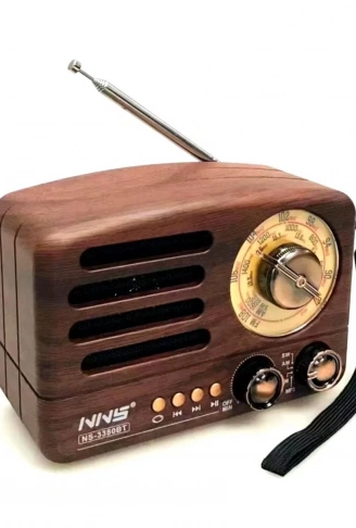 Küçük Boy Retro, Nostaljik, Ahşap Tasarım Bluetooth Hoparlörlü, Şarjlı, Taşınabilir Büyük Döndürülebilen Düğmeli FM/AM Destekli Radyo NS3380 (4940)