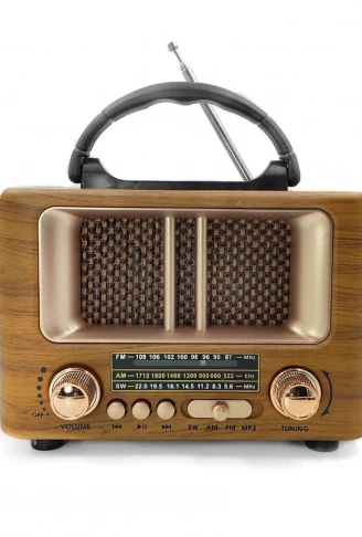 Küçük Mini Boy Retro Ahşap Tasarım Bluetooth Hoparlörlü Radyo – FM/AM Destekli, Şarjlı ve Taşınabilir Radyo NS-8108 (4940)