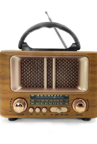 Küçük Mini Boy Retro Ahşap Tasarım Bluetooth Hoparlörlü Radyo – FM/AM Destekli, Şarjlı ve Taşınabilir Radyo NS-8108 (4940)