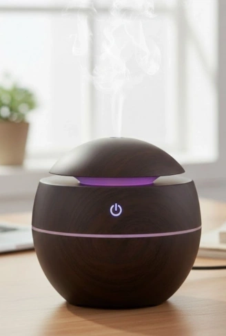 Küre Model Akasya Renk Hava Nemlendirici – Ultrasonik Soğuk Buhar Makinesi, LED Işıklı Masaüstü Oda Nemlendirici (4940)