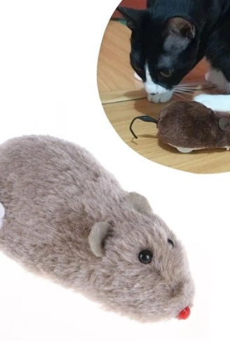 Kurmalı Kedi Eğitim Oyuncağı Tüylü Peluş Fare Yakalama İnteraktif Sevimli Eğlenceli Oyuncak (4940)