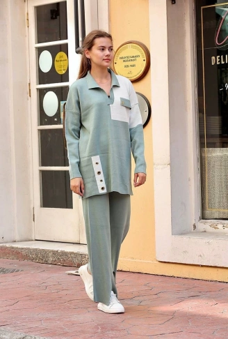 Kuş gözü triko takım Mint