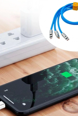 Kutulu  3 Şarj Aleti 1 Arada Çinko Alaşım Hızlı Şarj Kablosu Mavi 3 in 1 (4940)