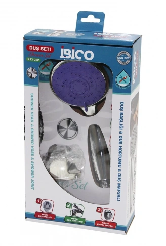 KUTULU AMBALAJ 3İN1 DUŞ SETİ  FONKSİYONLU KROM DUŞ BAŞLIK - METAL DUŞ HORTUM - MAFSAL=ASKI VİDALI (4940)