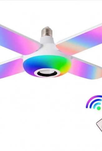Lamba 4 Kanatlı E27 Duya Takılan Kumandalı Katlanabilir Led Müzik Lamba Işığı Avize Bluetooth Hoparlör (4940)