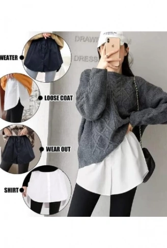 Lastikli Düğmeli Kurtarıcı Gömlek Altı Eteklik -Beyaz