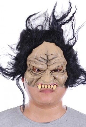 Lateks Dişli Korku Maskesi Saçlı Yarım Surat (4940)