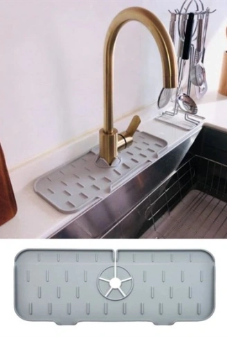 Lavabo İçin Silikon Esnek Mat Musluk Sapı Damlama Tutucu Raf Mutfak Tezgahı Sıçrama Koruma (4940)