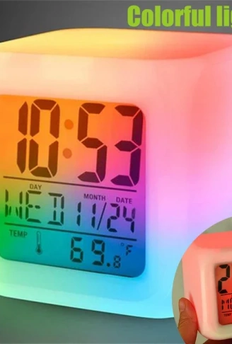 Led Dijital Renkli Masa Saati Alarm Termometre Tarih Masaüstü Saat (4940)