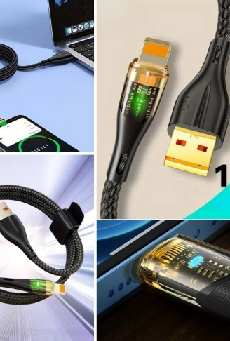 Led Işık Uçlu Sağlam İp Kablolu USB to Lightning Hızlı Şarj Kablosu (4940)