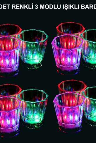 LED Işıklı Eğlence Bardakları - 3 Modlu Renk Değiştiren Bardak 12 Adet (4940)