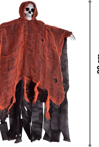 Led Işıklı Kahkaha Atan Sesli Sensörlü Ürpertici Kuru Kafa Korku Hayalet Saçaklı Dekor 90x50 cm (4940)