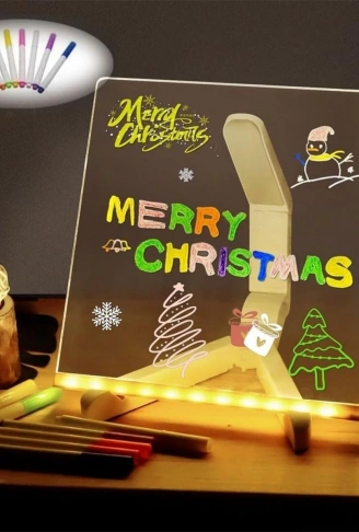 LED Işıklı Kendiliğinden Renkli Fosforlu Kalemli Kare Yazı Panosu 20x20 cm (4940)