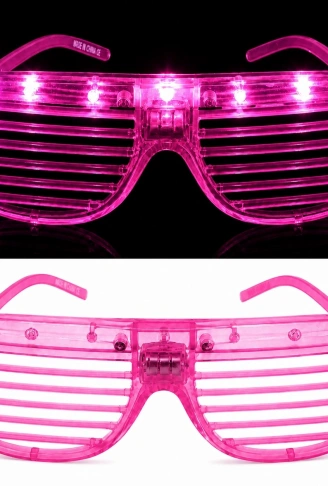 LED Işıklı Panjur Parti Gözlüğü Pembe Renk Shutter Gözlük (4940)