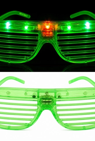 LED Işıklı Panjur Parti Gözlüğü Yeşil Renk Shutter Gözlük (4940)