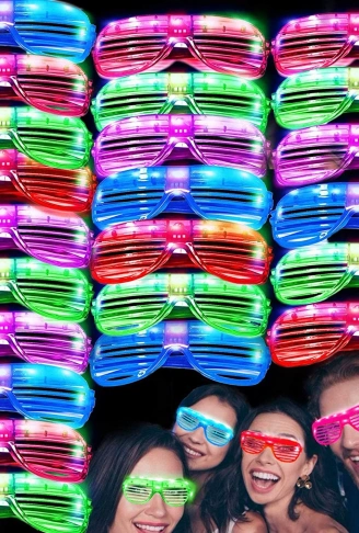 Led Işıklı Pilli Panjur Şekilli Rengarenk Yanıp Sönen Lüks Parti Gözlüğü Karışık 12 Adet (4940)