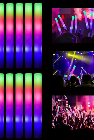 Led Işıklı Rengarenk Sünger Parti Çubuk Işıklı Kauçuk Sopa 46 cm 12 Adet (4940)