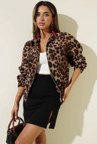 Leopar desenli astarlı ceket siyah t1192