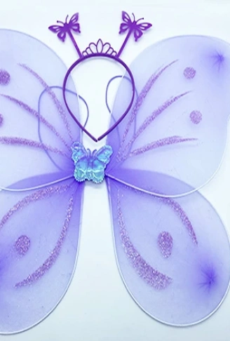 Lila Renk Kelebek Kanadı Tacı ve Sopası 50x37 cm (4940)