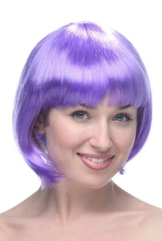 Lila Renk Kısa Model Parti Peruğu - Lila Renk Küt Saç (4940)