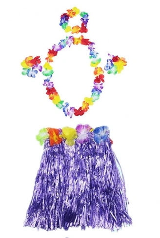 Luau Aloha Hawaii  Kolye Etek Taç ve Bileklik Seti Mor (4940)