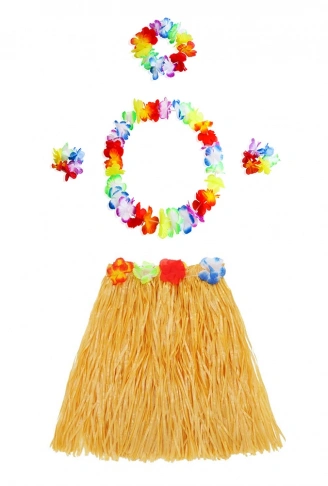 Luau Aloha Hawaii Kolye Etek Taç ve Bileklik Seti Turuncu (4940)